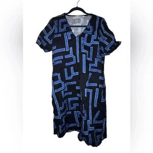 Blue geometric print La Fee Maraboutee short sleeve shift dress 42